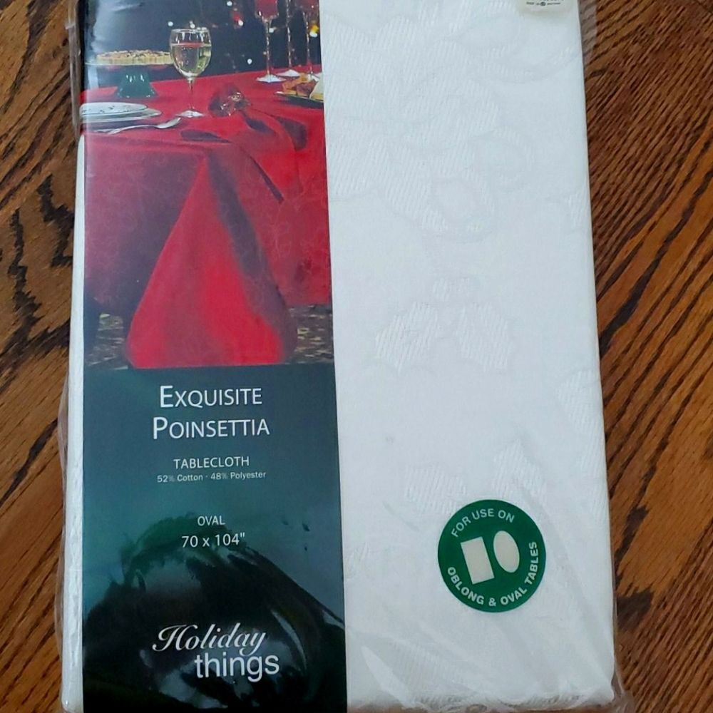 New in package White Poinsettia Tablecloth